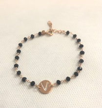 Bracciale in argento rosè con cristalli e lettera alfabeto